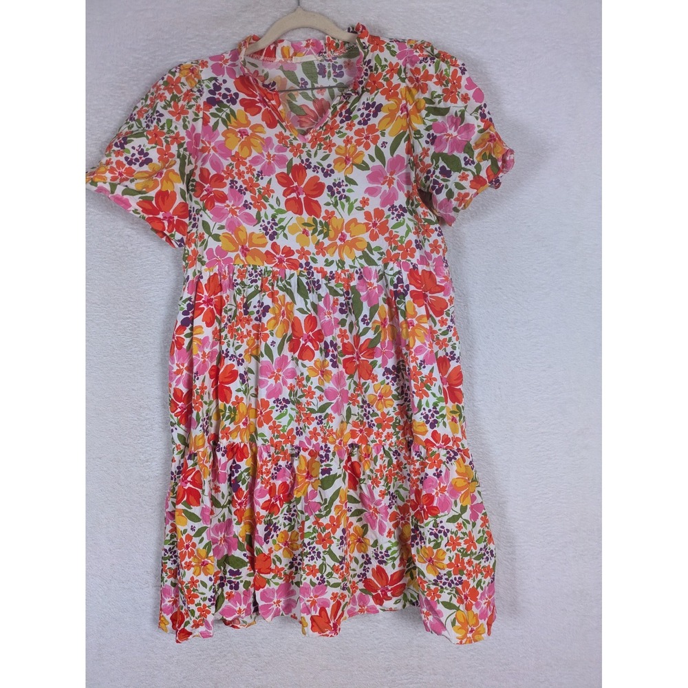 Les Amis Dress Women's Small Multicolor Floral Tiered Babydoll Pockets Ruffle